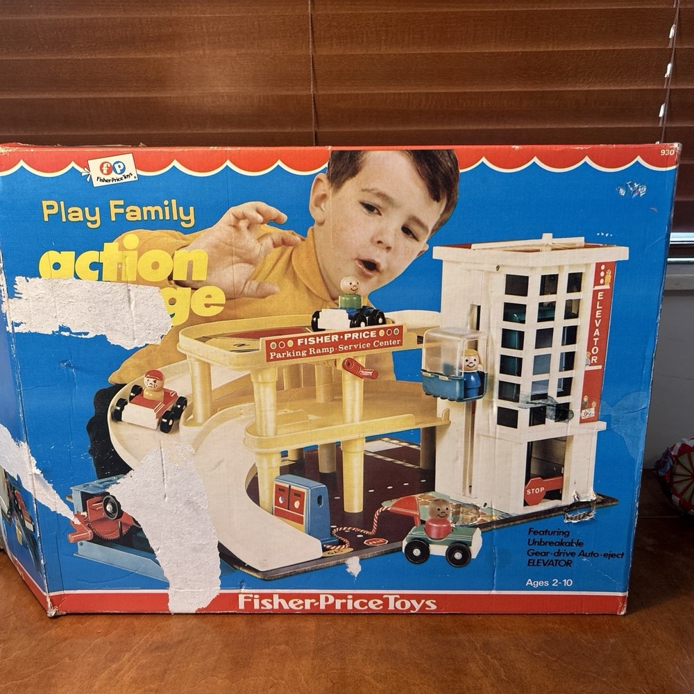 Vintage 1970s Fisher Price Little People Garage Playset Complete with Box